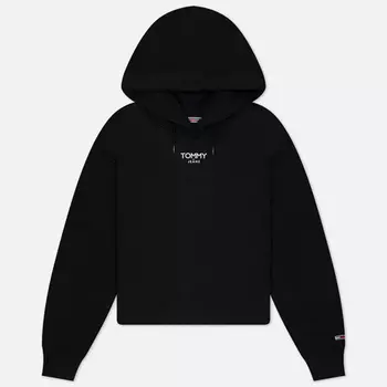 Женская толстовка Tommy Jeans Relaxed Cropped Essential Logo Hoodie, цвет чёрный, размер L