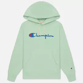 Женская толстовка Champion Reverse Weave Big Script &amp; Logo Sleeve Hoodie, цвет зелёный, размер M