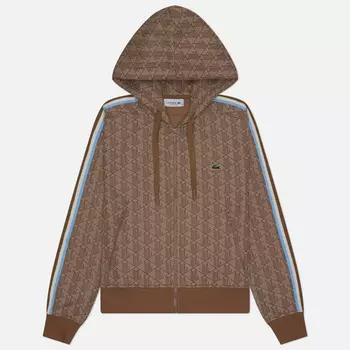 Женская толстовка Lacoste Monogram Jacquard Zip Front Hoodie, цвет коричневый, размер L