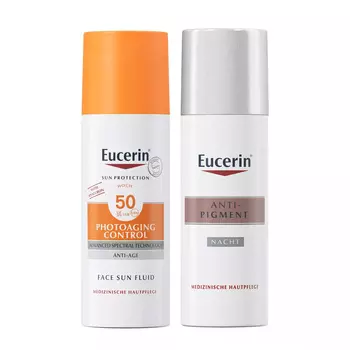 Eucerin Набор "Против пигментации": крем ночной 50 мл + солнцезащитный флюид SPF 50+, 50 мл (Eucerin, SUN Protection)