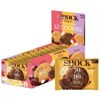FITNESSHOCK Протеиновое печенье Dessert "Банановый брауни", бокс 12 шт х 35 г (FITNESSHOCK, Печенье)