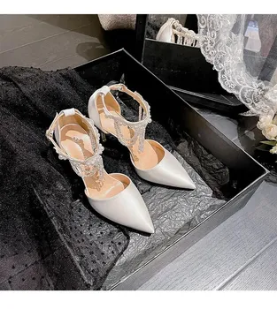 New 2024 Sexy Wedding Dress Hollow Straight Line with Tassel Chain High Heel Shoes Thin Heel Dress Bridal Sandals for Banquets 32