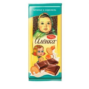 Шоколад Аленка с начинкой печенье и карамель, Красный Октябрь, 87 гр.