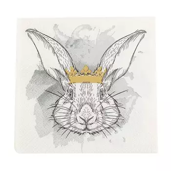 Салфетки бумажные, 21х21 см, 20 шт, белые, Кролик в короне, Rabbit