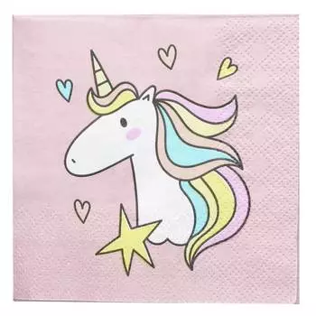 Салфетки бумажные, 21х21 см, 20 шт, розовые, Единорог, Unicorn