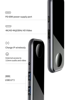 Хаб Baseus Mirror AZ0G (USB3.0+HDMI+Audio+PD+iWatch) CAHUB-AZ0G