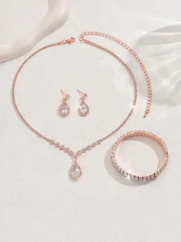BLINGBAY женский комплект ювелирных изделий, милый романтический ретро-модный свадебный аксессуар, серьги со стразами, ожерелье, браслет, комплект современных ювелирных изделий для девочек, подарок