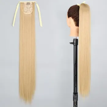 MISS WIG Длинный вьющийся хвостик Синтетический парик со спиральным зажимом Коричневый светлый хвост для женщин 55 cm