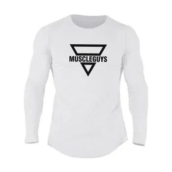 Muscleguys, весенне-осенняя мужская модная повседневная футболка, тонкие дышащие топы с длинными рукавами для фитнеса и тренировок M чёрный