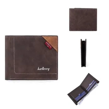 Baellerry мужские модные кошельки винтажный дизайн короткий держатель для карт искусственная кожа деловой кошелек сумки для денег 11.5*9.5*2cm чёрный