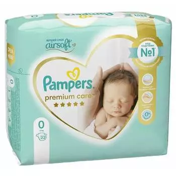 Pampers Premium Care Подгузники детские размер 0 (1-2,5 кг/1,5-2,5 кг) 22 шт