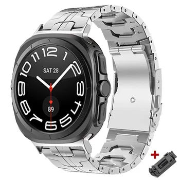 Роскошный титановый ремешок для Samsung Galaxy Watch 7 Ultra 47 мм, металлический ремешок для Galaxy Watch 7 47 мм, браслет с изогнутыми концами и без зазоров Galaxy Watch 7 Ultra чёрный
