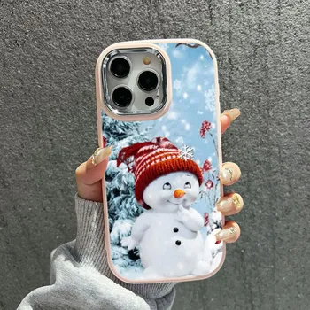 N110 С Новым годом, Рождеством, снеговиком, мягкие чехлы для телефонов iPhone 16Pro Max Xiaomi 11 Lite 5G NE Redmi Plating Frame Camera Protector Back Cover for iPhone 11