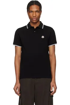 Поло из хлопкового пике с черной полосатой отделкой Moncler
