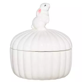 Конфетница, 20х15 см, с крышкой, керамика, белая, Кролик, Natural Easter