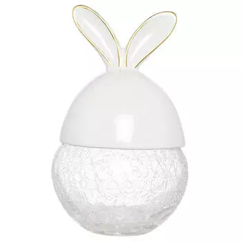 Конфетница, 22 см, с крышкой, стекло/керамика, белая, Золотые ушки, Rabbit