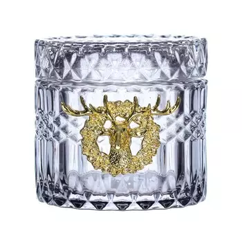 Конфетница, 8х9 см, с крышкой, стекло Р/металл, серая, Олень с венком, Winter deer