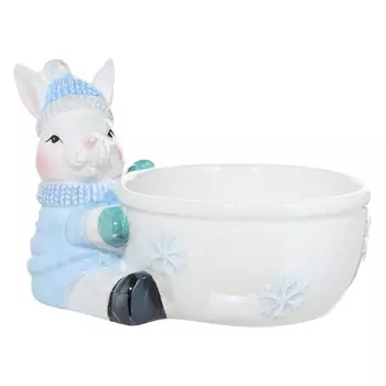 Конфетница, 16х11 см, керамика, бело-голубая, перламутр, Кролик, Rabbit