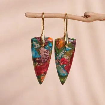 Красочные серьги из императорской яшмы, серьги-капли из императорской яшмы с покрытием из 18-каратного золота, натуральные драгоценные камни для женщин и девочек