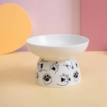 Миска для кошек Керамическая миска для кошачьего корма Защищает шейный позвонок Косое отверстие Высокая миска для ног для домашних животных Миска для кошачьего корма Миска для воды для собак и кошек
