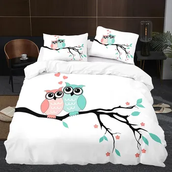Комплект постельного белья Animal Owl Bird Black Nighthawk Boys Girls Twin Queen Size Duvet Cover Pillow Case Bed Kids Adult Home Textileextile 70x133cm 2pcs
