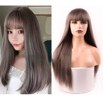 MISS WIG Женский длинный прямой парик с тупой челкой Модные длинные прямые парики из синтетического волокна для женщин long красный