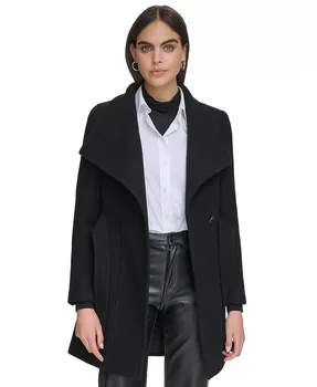 Женское асимметричное пальто с поясом и запахом Calvin Klein, черный
