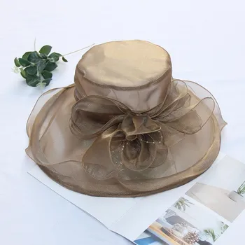 Летняя женская пляжная шляпа от солнца с плоским верхом и лентой, шифоновая сетчатая шляпа, элегантная однотонная шляпа от солнца с широкими полями, модная сетчатая шляпа из органзы adjustable фиолетовый