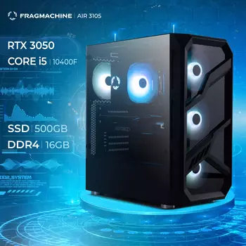 Системный блок FragMachine Air 3105 , Intel Core i5 10400F 2.9 ГГц, 16Gb RAM, 500Gb SSD, NVIDIA GeForce RTX 3050 8Gb, без ОС, черный (stc_133728)