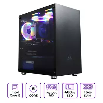 Системный блок Mastero Gaming GT04, Intel Core i5 10400F 2.9 ГГц, 16Gb RAM, 480Gb SSD, NVIDIA GeForce RTX 3050 8Gb, DOS, черный (GT04-I10400-16S480-3050)