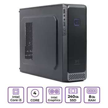 Системный блок Mastero Middle MC01, Intel Core i3 10100 3.6 ГГц, 8Gb RAM, 240Gb SSD UHD Graphics 630, DOS, черный (MC01-I10100-8S240)