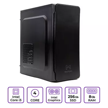 Системный блок Mastero Middle MT10, Intel Core i3 12100 3.3 ГГц, 8Gb RAM, 256Gb SSD, Intel UHD Graphics 730, DOS, черный (MT10-I12100-8S256)