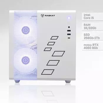 Системный блок Raskat Strike 520, Intel Core i5 12400F 2.5 ГГц, 32Gb RAM, 1Tb SSD, NVIDIA GeForce RTX 4060 8Gb, без ОС, белый (Strike520155401)