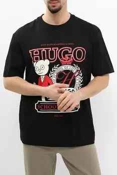 Футболка хлопковая с принтом HUGO