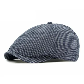 Men s Retro Octagonal Cap British Cap Plaid Forward Cap Plaid Newsboy Cap серый