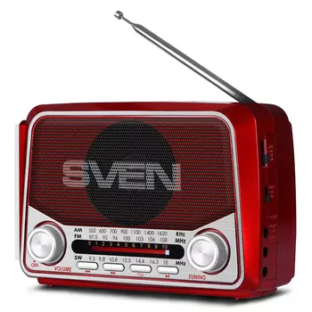 Портативная акустика SVEN SRP-525, 3 Вт, FM, USB, microSD, подсветка, красный (SV-017163)