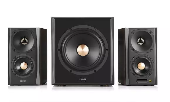 Акустика 2.1 Edifier S360DB, 150 Вт, Bluetooth, черный/коричневый