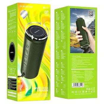 Акустика портативная 2.0 Borofone BR22, 5 Вт, FM, AUX, USB, microSD, Bluetooth, темно-зеленый (6974443384086)