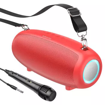 Акустика портативная Borofone BP13 Dazzling, 10Вт, FM, AUX, USB, microSD, Bluetooth, подсветка, красный (974443388435)