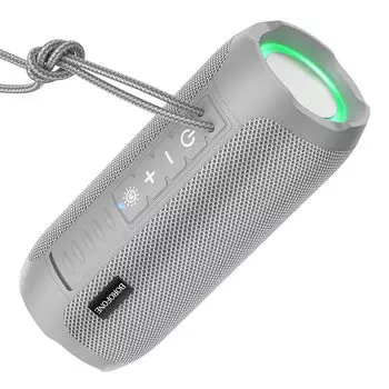 Портативная акустика Borofone BR21, 10 Вт, FM, AUX, USB, microSD, Bluetooth, подсветка, серый (6974443383638)