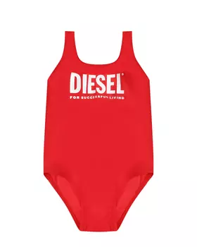 Купальник слитный красный, принт белый лого Diesel