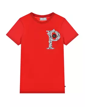 Красная футболка с крупным лого Philipp Plein детская