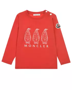 Красная толстовка с принтом "Пингвины" Moncler детская