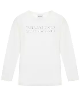 Кремовая толстовка с лого из страз Ermanno Scervino детская