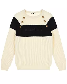Кремовый джемпер с черной вставкой Balmain детский