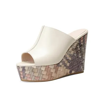 Fashion Women s Fashion Wedge Slippers Summer New Round Head Mid-mouth Waterproof Platform Super Fish Mouth High-heeled Sandals 35 красный