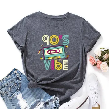 Летние женские футболки 90 SVIBE из хлопка с принтом, свободные, с круглым вырезом и короткими рукавами, женские S чёрный