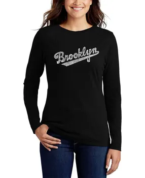 Женская футболка с длинным рукавом word art brooklyn neighborhoods LA Pop Art, черный