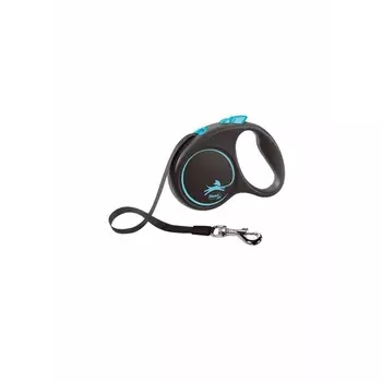 Flexi Black Design tape S поводок-рулетка для собак, голубая 5 м, до 15 кг породы среднего размера Германия 1 уп. х 1 шт. х 0.174 кг