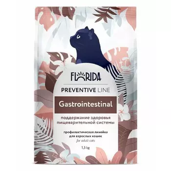 Florida Preventive Line Gastrointestinal полнорационный сухой корм для кошек, поддержание здоровья пищеварительной системы - 1,5 кг диетические супер премиум для всех возрастов с курицей для всех пород мешок Российский корм 1 уп. х 1 шт. х 1.5 кг